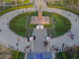 В Киеве парке Шевченко разложили огромный фиолетовый цветок: кто и зачем