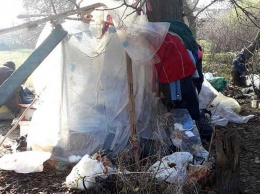 SOS: в Никополе бездомные живут в самодельном шалаше из целлофана и веток