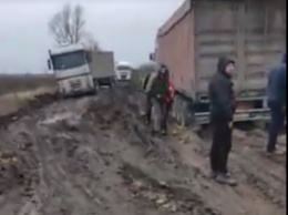 На кировоградской трассе под Николаевом десятки фур увязли в грязи - дорога заблокирована