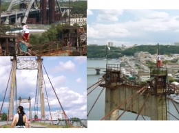 Экстремальное видео: Джаред Лето взобрался на верхушку моста в Киеве