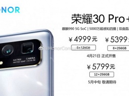 Выяснились цены и дата начала продаж смартфона Honor 30 Pro+