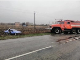 На трассе в Запорожской области автомобиль вылетел в кювет (фото)