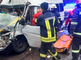 Под Киевом спасатели извлекли водителя из разбитого микроавтобуса
