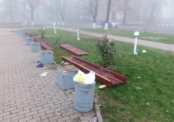 Разбитые фонари и сорванные лавки: в центре Полтавы вандалы устроили погром в парке