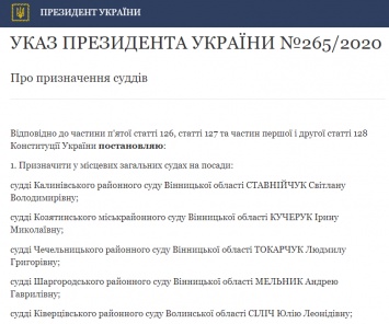 Зеленский подписал указ о назначении 36 судей. Полный список