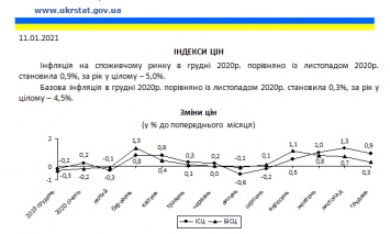 В 2020 году цены в Украине выросли на 5% - Госстат