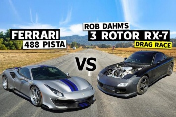 Драг-рейсинг - японский Mazda RX-7 против итальянского Ferrari 488 Pista (ВИДЕО)