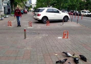 Парковочный бизнес: неизвестные в центре Киева срывают антипарковочные столбики
