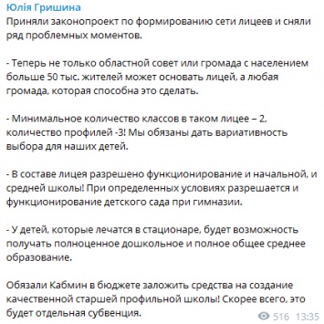 Рада разрешила лицеи во всех населенных пунктах Украины