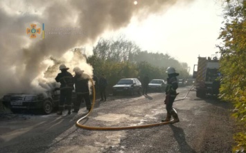 Под Харьковом на дороге загорелся автомобиль (фото)