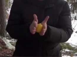 Он втыкает гвозди в лимон. Посмотрев дальше, я глазам не поверил