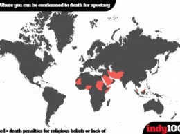 Создана карта стран, где атеистам грозит смертная казнь (фото)