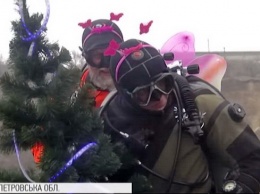Дайверы из Днепра установили елку на дне 40-метрового карьера (видео)