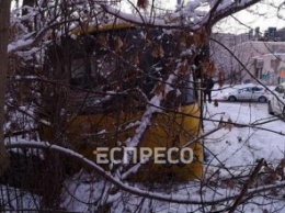 В Киеве автобус вылетел с дороги, едва не сбив женщину (ФОТО)
