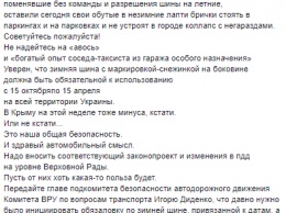 В Киеве выпал первый весенний снег и автогонщик Мочанов посоветовал не менять зимнюю резину до 15 апреля