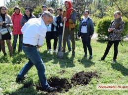 Студенты облагородили в Николаеве парк, а Сенкевич в белых перчатках посадил дерево