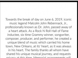 Умер шестикратный обладатель Grammy Dr. John