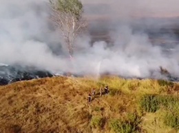 Пожар на военном полигоне: харьковские спасатели гасят огонь с вертолета