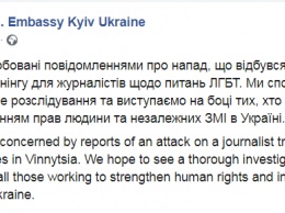 Посольство США обеспокоилось нападением на организаторов ЛГБТ-тренинга в Виннице