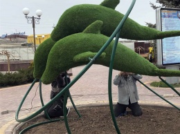 В Кирилловке установили скульптуру зеленых дельфинов, - ФОТО