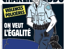 Свежая обложка Charlie Hebdo. Полицейский Дерек Шовин коленом душит Дональда Трампа. Фото