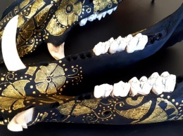 Запорожанка превратила череп дикого кабана в произведение искусства - фото