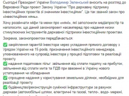 Зеленский сегодня вносит в Раду законопроект об "инвестнянях". Первые детали документа