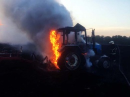 На Днепропетровщине посреди поля загорелся трактор