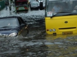 В Запорожье во время ливня за затопило маршрутку (видео)