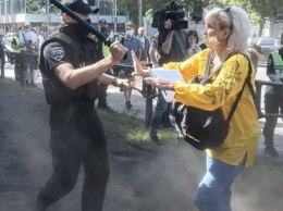 Резонанс: в сети показали снимок, как на учительницу, которая приехала отстаивать право на преподавание на украинском, напал силовик (ФОТО)