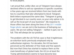 "Мы не продаем Telegram". Павел Дуров заявил, что действия США против TikTok убьют интернет