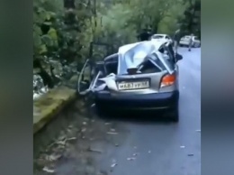 В Абхазии машину российских туристов раздавил огромный камень