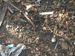 В запорожском парке разбросаны использованные шприцы - фото