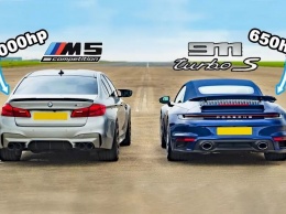 Дрэг-гонка: новый Porsche 911 Turbo S против 1000-сильной BMW M5 (ВИДЕО)