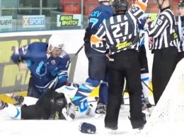 Били лежачего: хоккеисты из УХЛ устроили жесткую драку на льду - видео