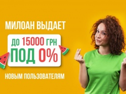 Милоан выдает до 15000 гривен под 0% новым пользователям