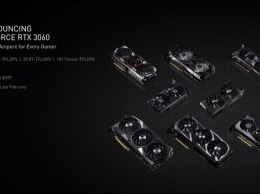 NVIDIA представила видеокарту GeForce RTX 3060 с 12 Гбайт GDDR6 стоимостью $329