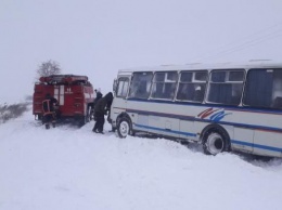 Школьный автобус с детьми застрял в сугробе на Волыни (ФОТО, ВИДЕО)