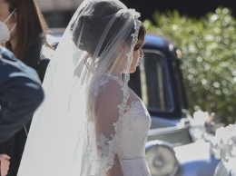 Леди Гага в свадебном платье на съемках фильма "Дом Гуччи"
