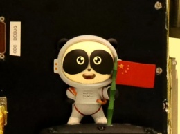 Китай отправил в космос большую панду, которая держит в руках флаг страны. Фото