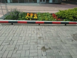 «Правый сектор рулит»: в Донецке ограничитель на автостоянке окрасили в красно-черный цвет, - ФОТО
