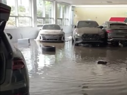 Автосалон с новыми Audi ушел под воду (видео)