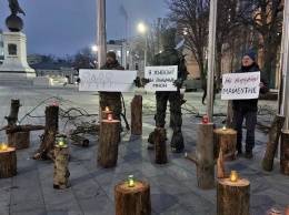 Пни и зажженные лампадки: в центре Харькова проходит эко-акция против вырубки деревьев