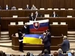 В парламенте Словакии флаг Украины полили водой и вынесли с заседания
