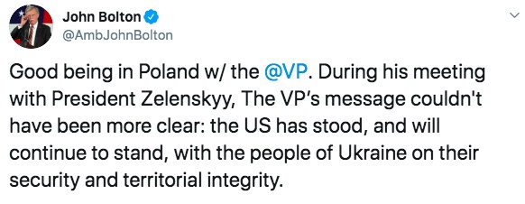 Послание вице-президента США о поддержке Украины не могло быть более ясным, заявил Джон Болтон