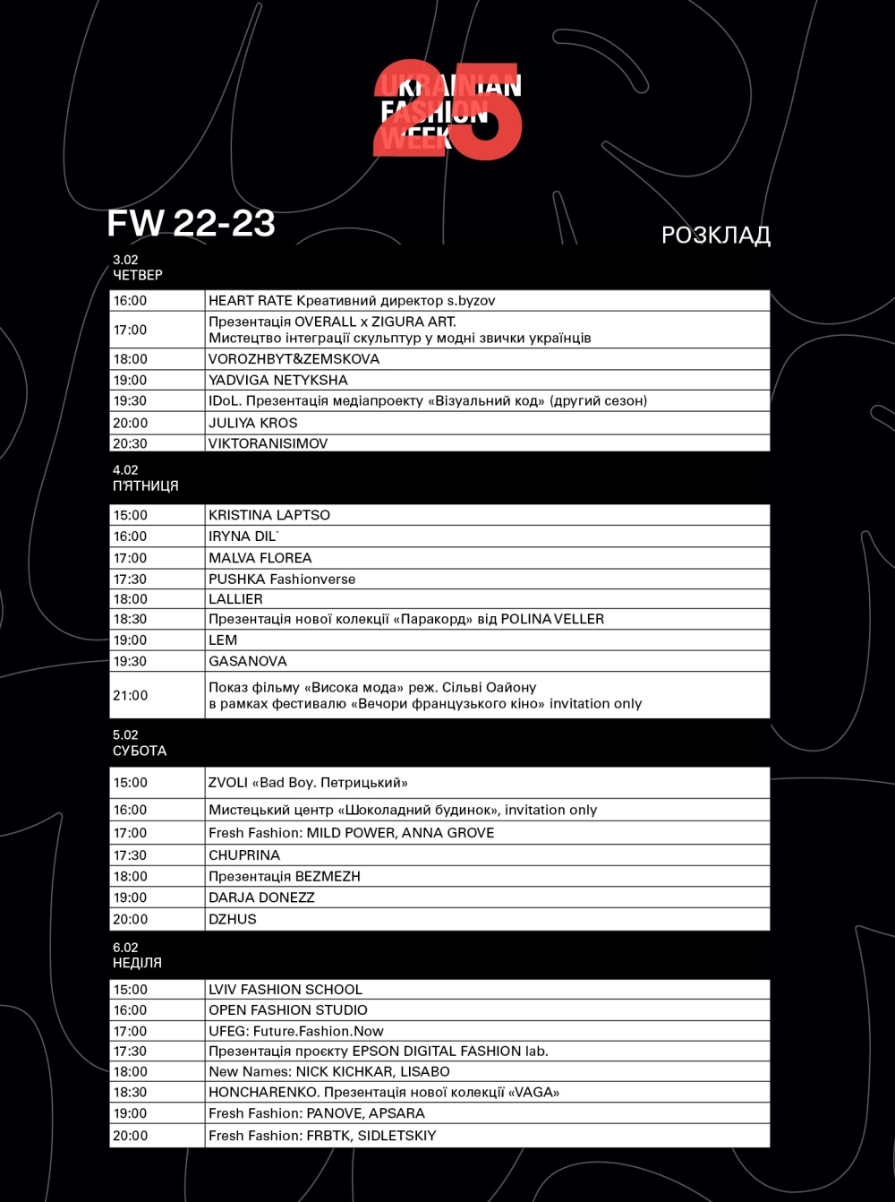 Организаторы Ukrainian Fashion Week FW22-23 объявили программу нового сезона: расписание показов