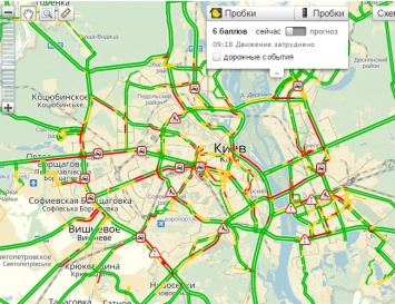 В Киеве утром шестибалльные пробки (карта)