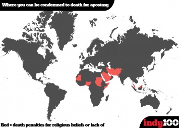 Создана карта стран, где атеистам грозит смертная казнь (фото)