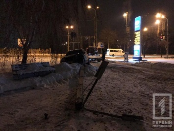 Девушка за рулем БМВ снесла столб на ул. Волгоградской в Кривом Роге (фото)