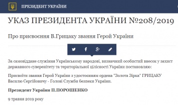 Грицак - герой Украины. Зачем Порошенко устроил "раздачу слонов" перед уходом с Банковой